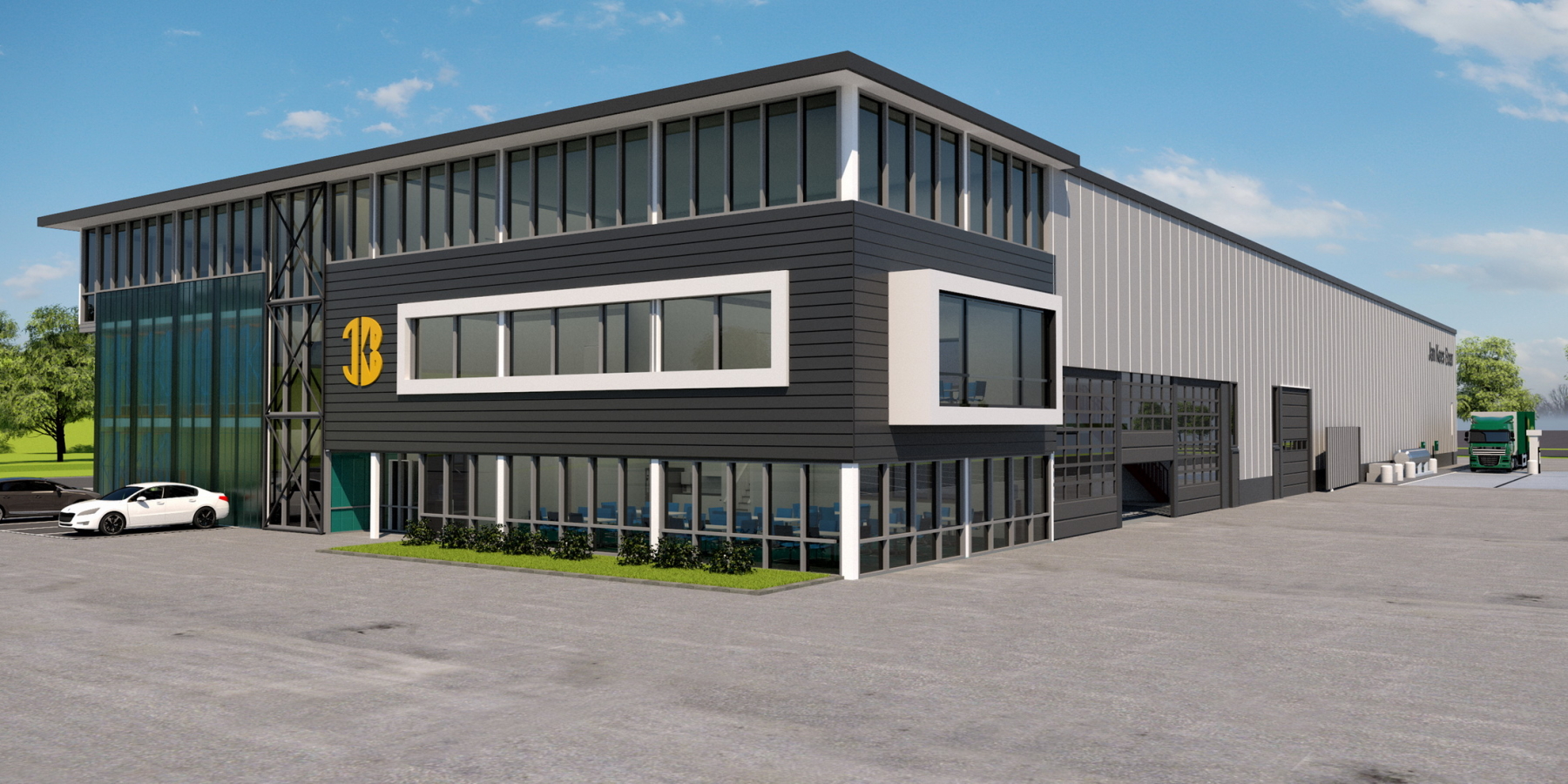 architect bedrijfspand kantoor transportbedrijf Boer Nieuw-LekkerlandBrand I BBA Architecten